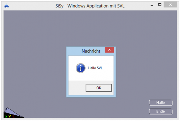 das fertige SVL-Programm mit der neu positionierten Schaltfläche "Hallo"